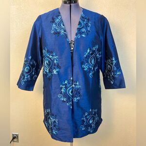 Eshakti Elegant Blue Embroidered Women's open Evening Jacket w/ pockets